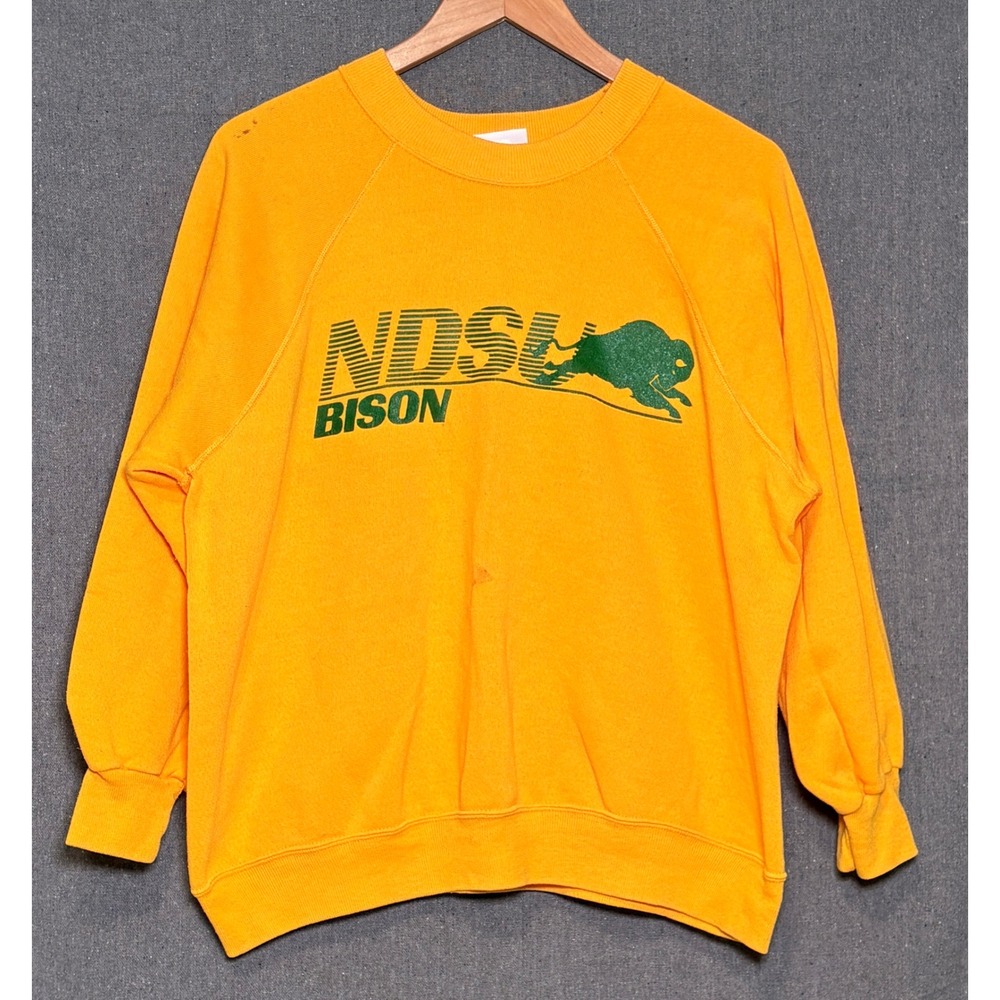 Vintage NDSU Bison Sweatshirt Bassett-Walker Yellow XL Made in USA Raglan Fleece